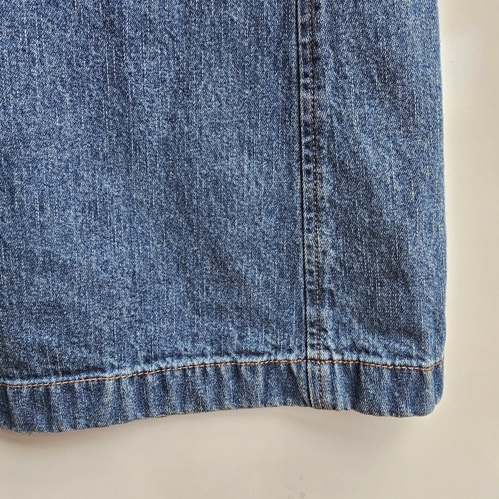 Vintage BASS Blue Denim Midi Skirt with Front Cargo Pockets Back Slit Size 6 - Picture 4 of 12